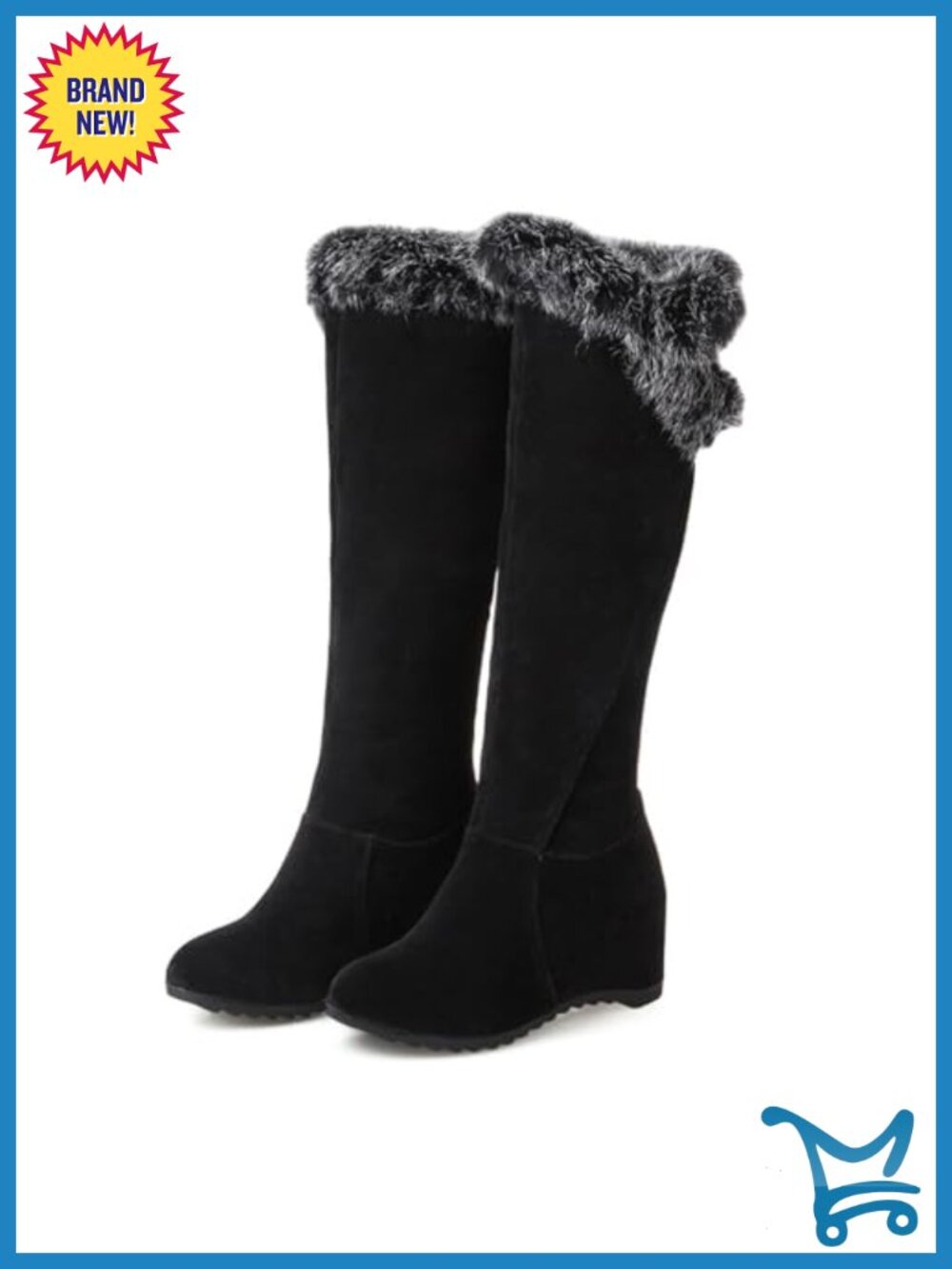 Thigh High Snow Boots Waterproof Slip-on Hidden Wedge Suede PU Leather